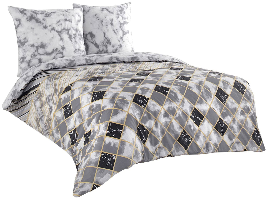 One Home Bettwäsche Set Marmor gestreift grau weiß gold modern Wende Baumwolle Renforce