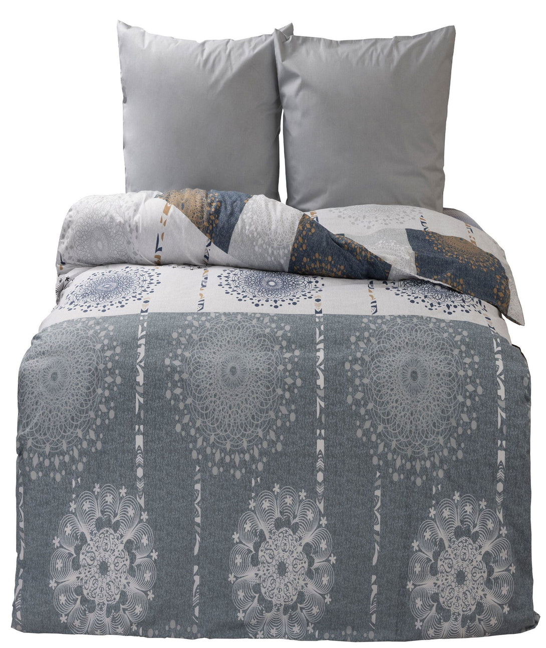 One Home Bettwäsche Set Ornamente elegant modern hell grau blau Wende Baumwolle Renforce 135x200 cm