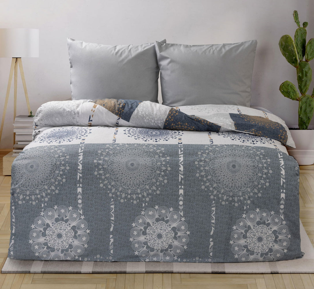 Bettwäsche Set Ornamente elegant modern hell grau blau Wende Baumwolle