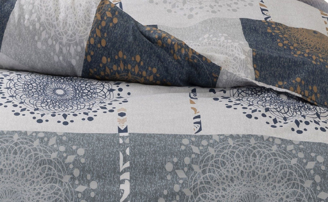 One Home Bettwäsche Set Ornamente elegant modern hell grau blau Wende Baumwolle Renforce