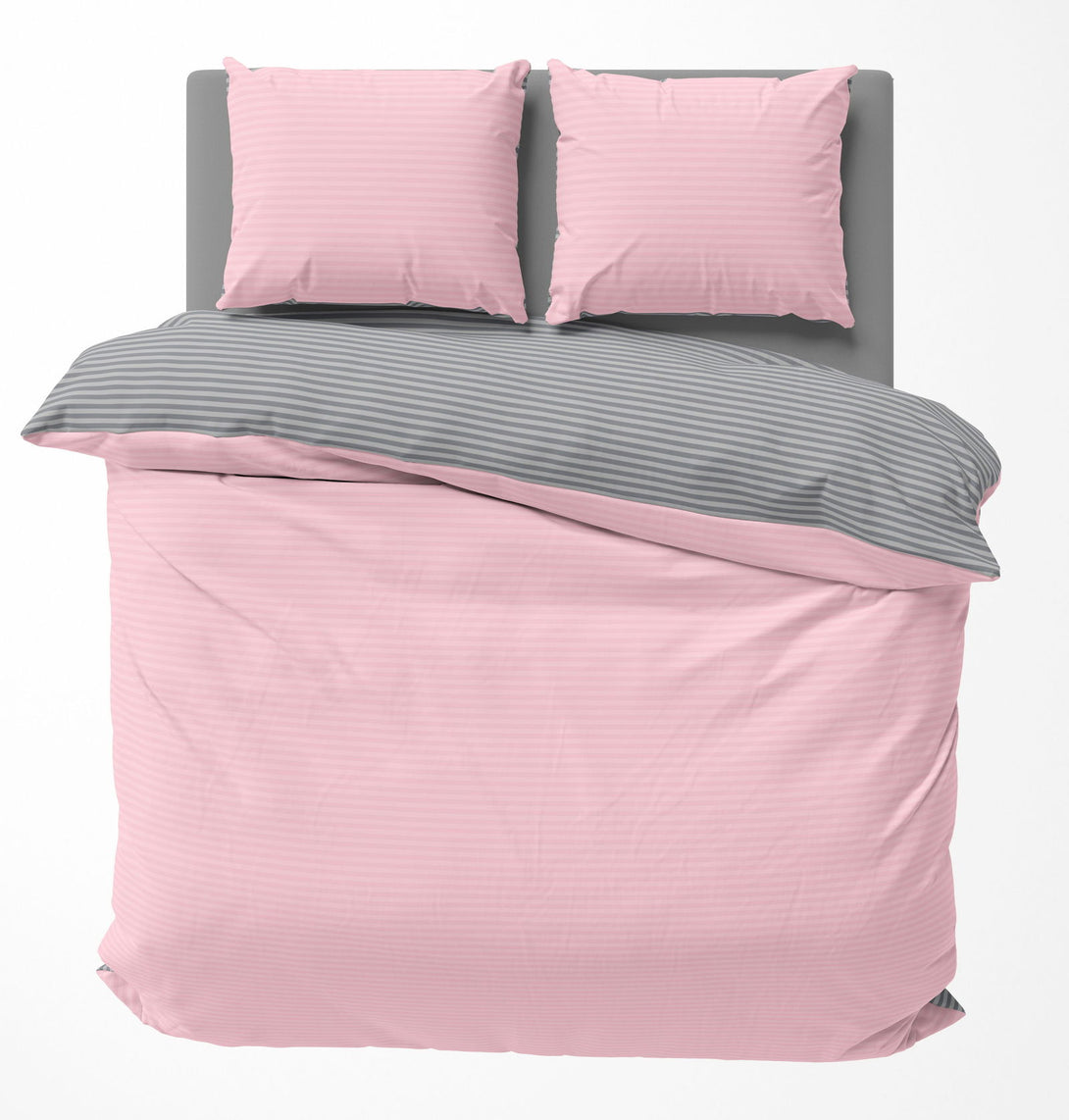 One Home Bettwäsche gestreift Streifen modern Wende Renforcé Baumwolle mit Reißverschluss rosa