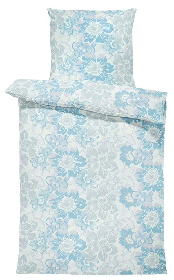 One Home Biber Bettwäsche 135x200 cm Blumen geblümt blau weiß grau Winter Warme Baumwolle