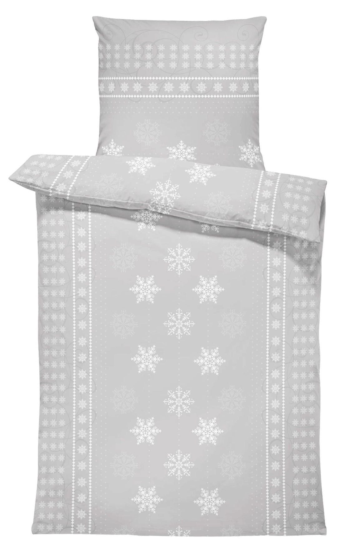 One Home Biber Bettwäsche 135x200 cm Kristalle Schneeflocken Grau Winter Warm Baumwolle