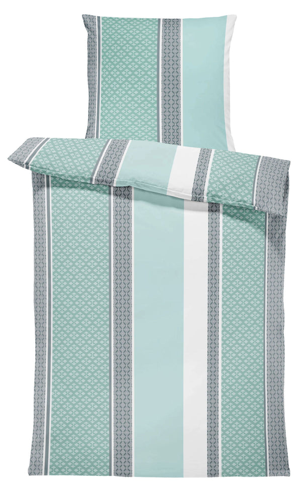 One Home Biber Bettwäsche 155x200 cm Ornamente mint blau Streifen Winter Warme Baumwolle