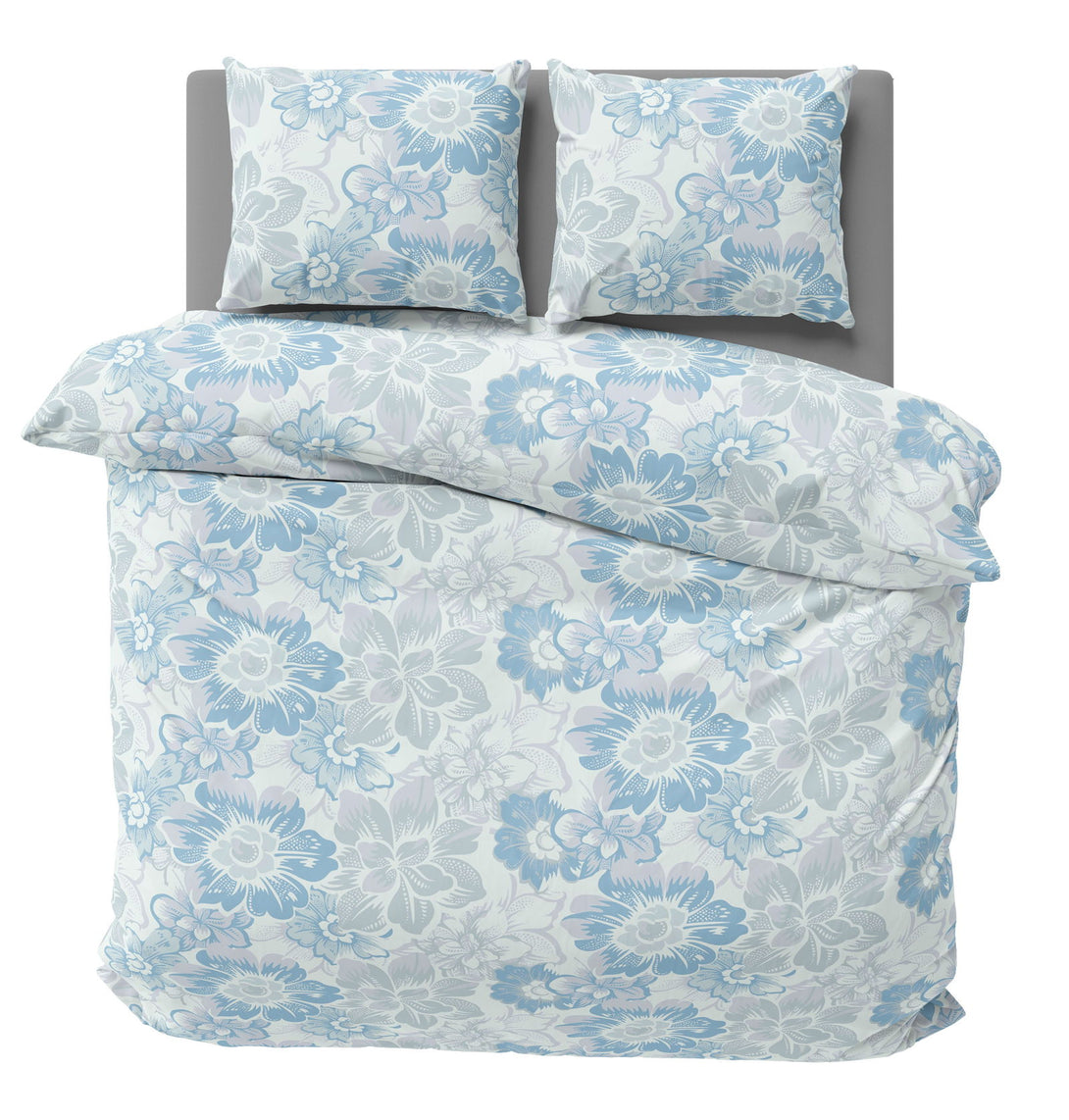 Biber Bettwäsche 240x220 cm Blumen geblümt blau weiß grau Winter Warme