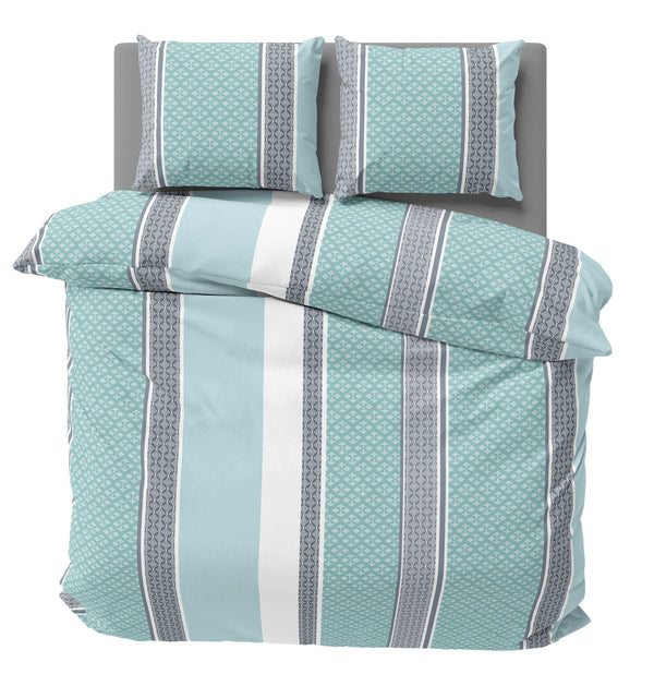 One Home Biber Bettwäsche 240x220 cm Ornamente mint blau Streifen Winter Warme Baumwolle