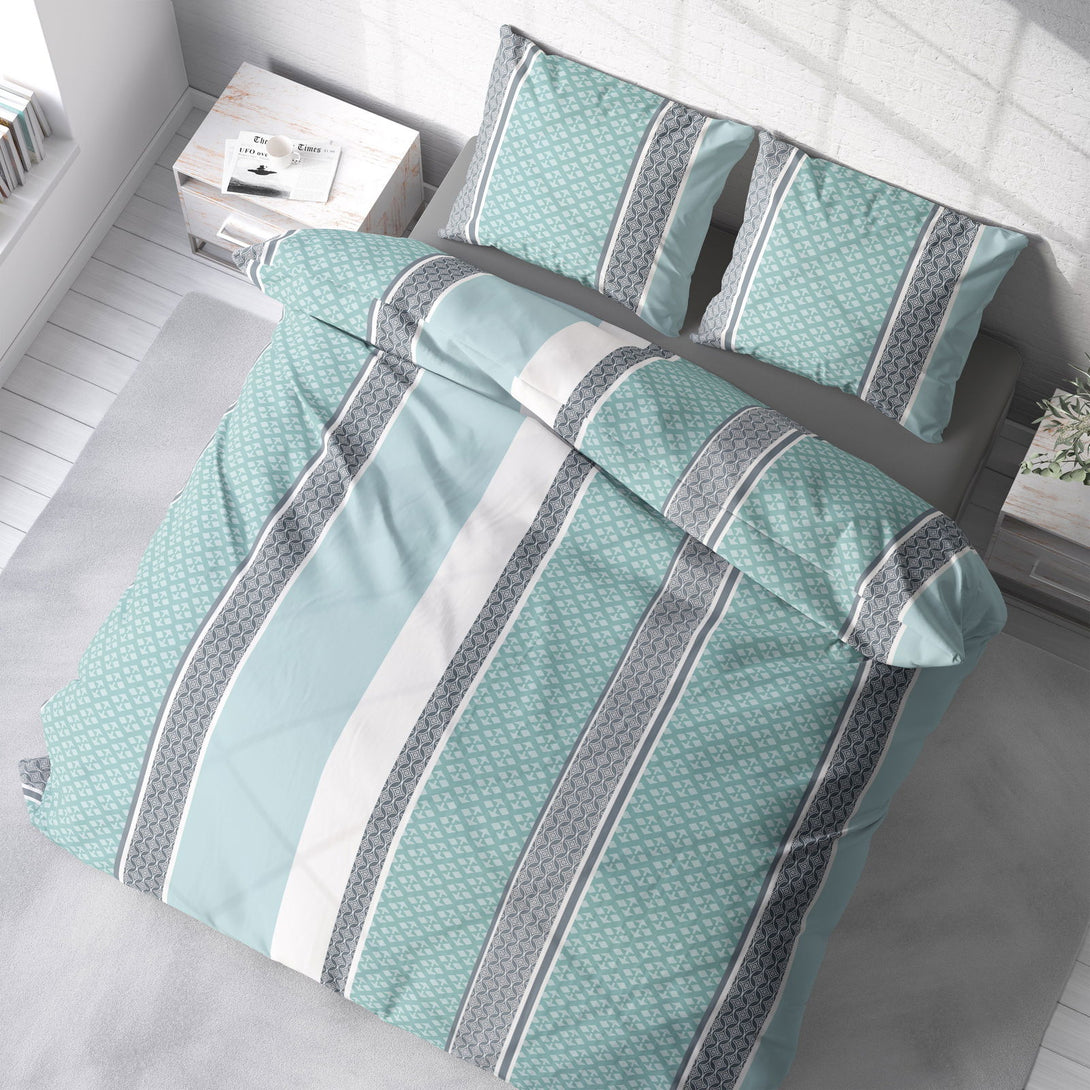 One Home Biber Bettwäsche 240x220 cm Ornamente mint blau Streifen Winter Warme Baumwolle