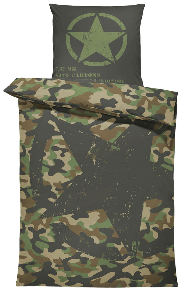 One Home Camouflage Bettwäsche 135x200 cm Militär US Army Stern Camo Tarn grün Microfaser