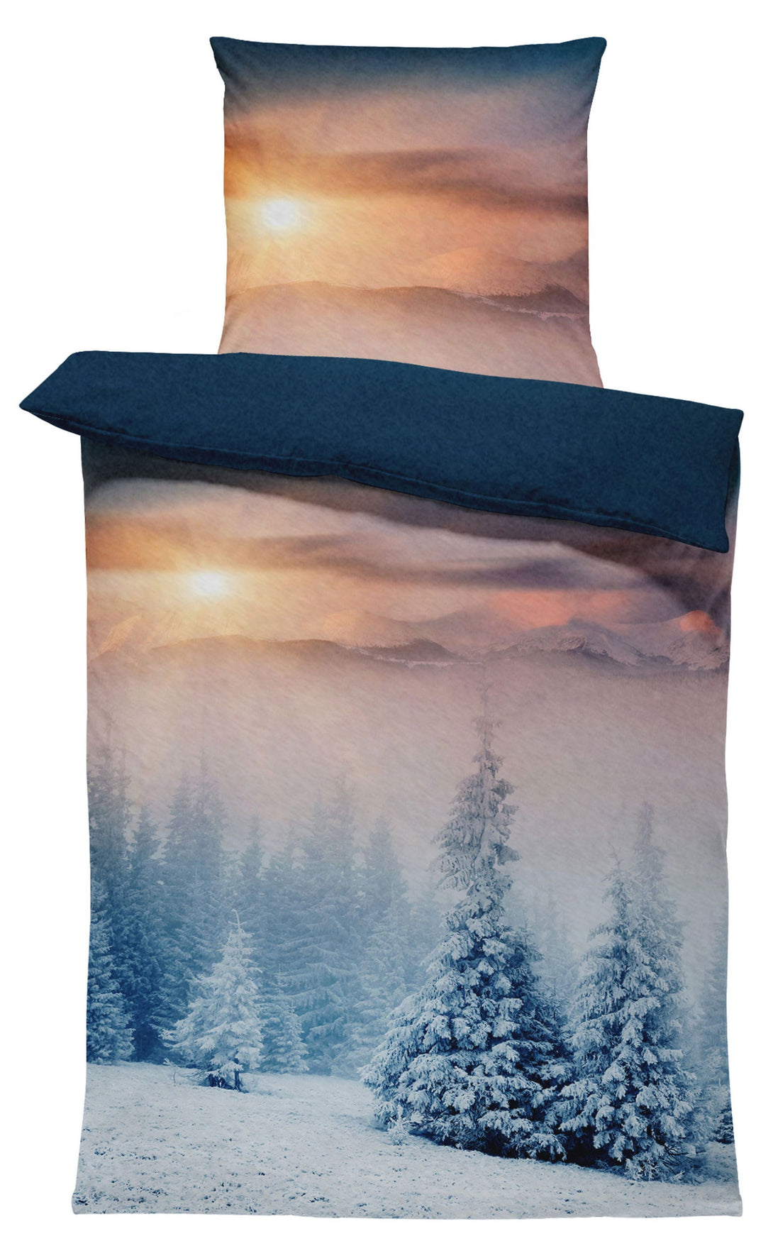 One Home Flausch Bettwäsche 135x200 cm Winterlandschaft Schnee blau weiß Thermofleece Default