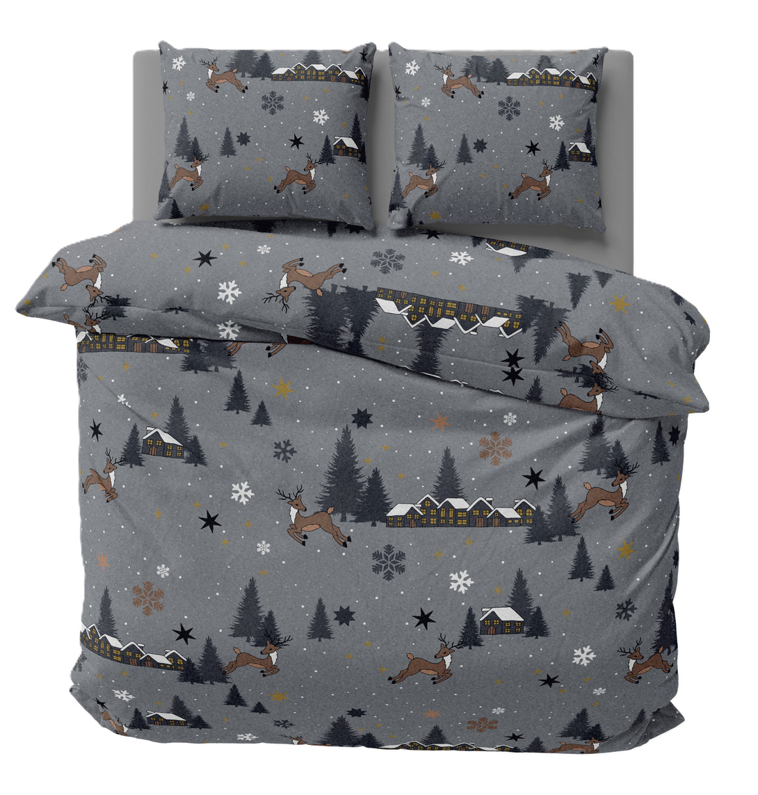 Winter Bettwäsche 200x220 cm Rentier Weihnachten Schnee Flausch Warm F