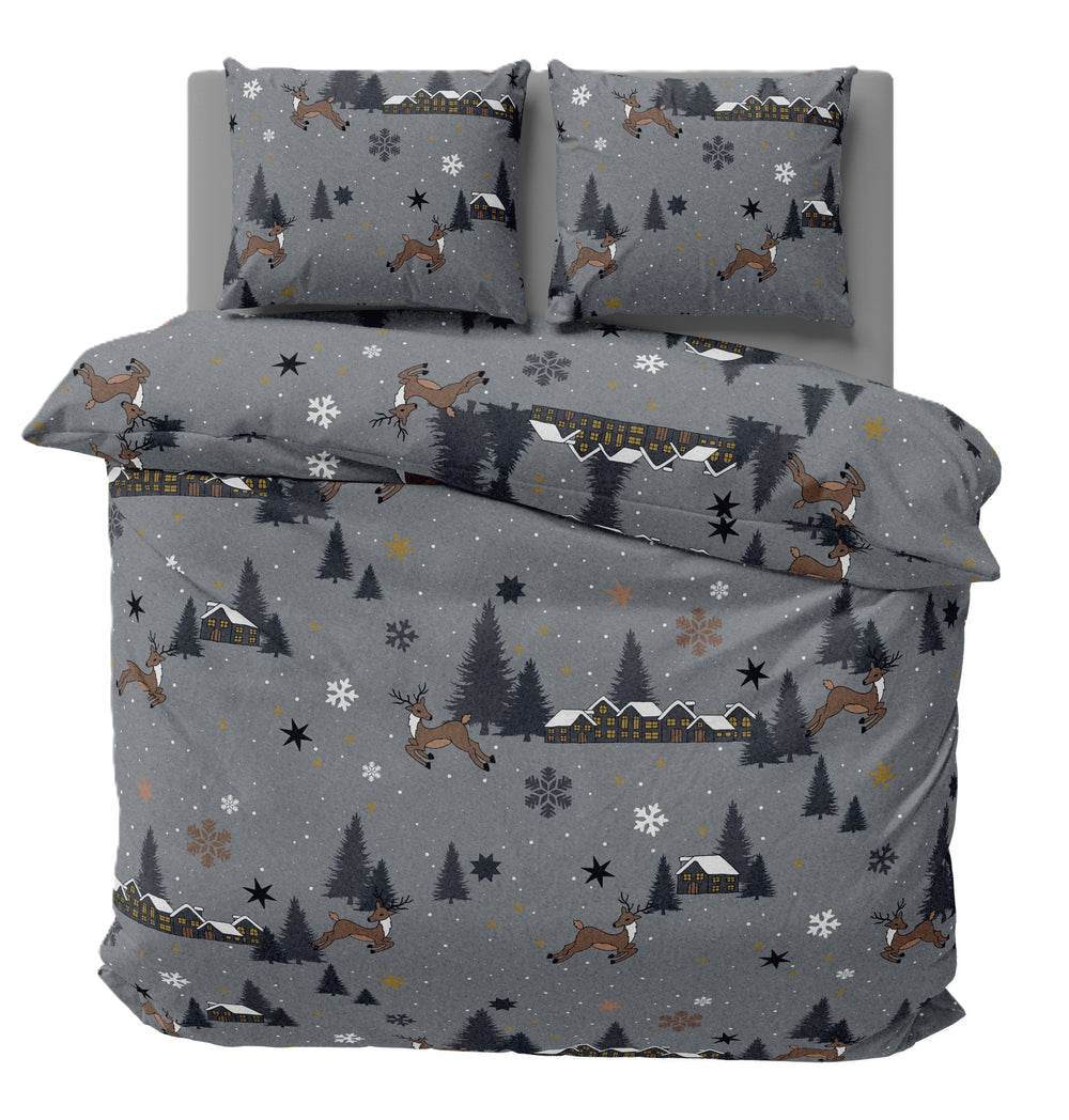 One Home Winter Bettwäsche 200x220 cm Rentier Weihnachten Schnee Flausch Warm Fleece