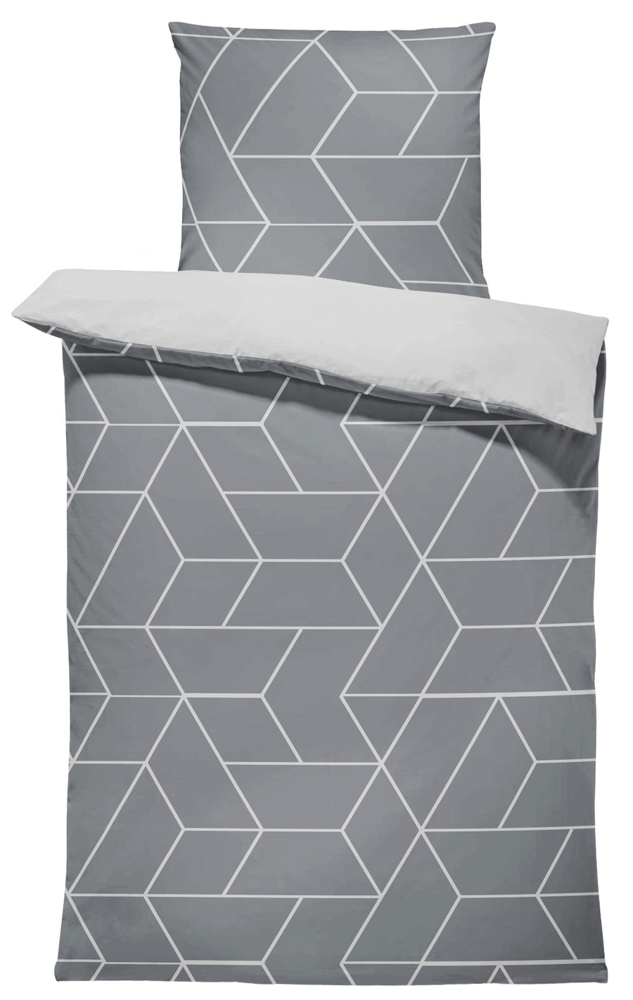 One Home Biber Bettwäsche 135x200 cm Geometrisch Grau Winter Weich Warm Baumwolle