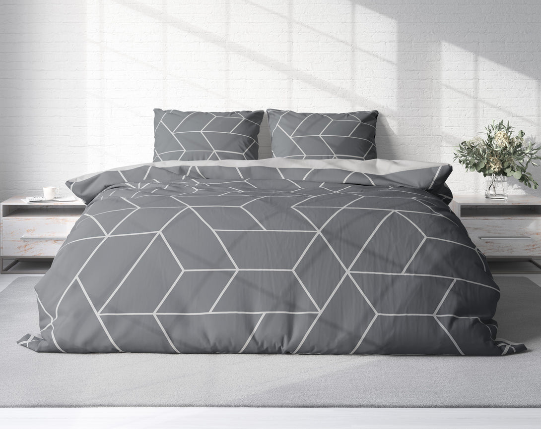 One Home Bettwäsche 200x220 cm geometrisch grau anthrazit modern Doppelbett Microfaser