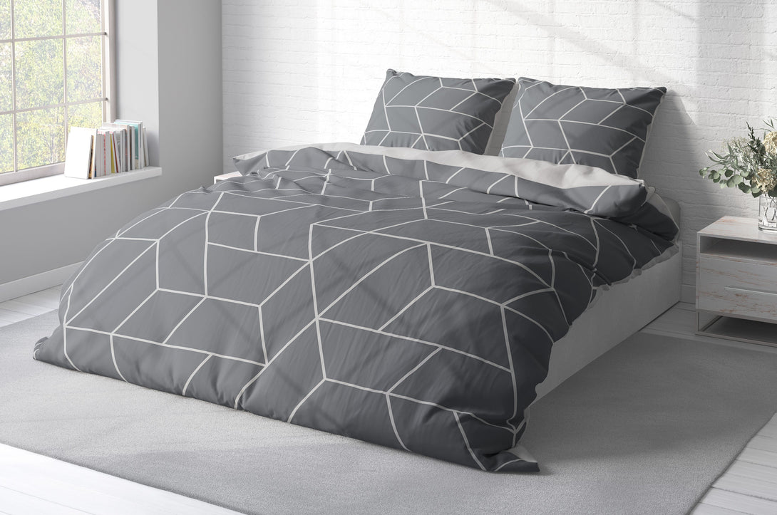 One Home Bettwäsche 200x220 cm geometrisch grau anthrazit modern Doppelbett Microfaser