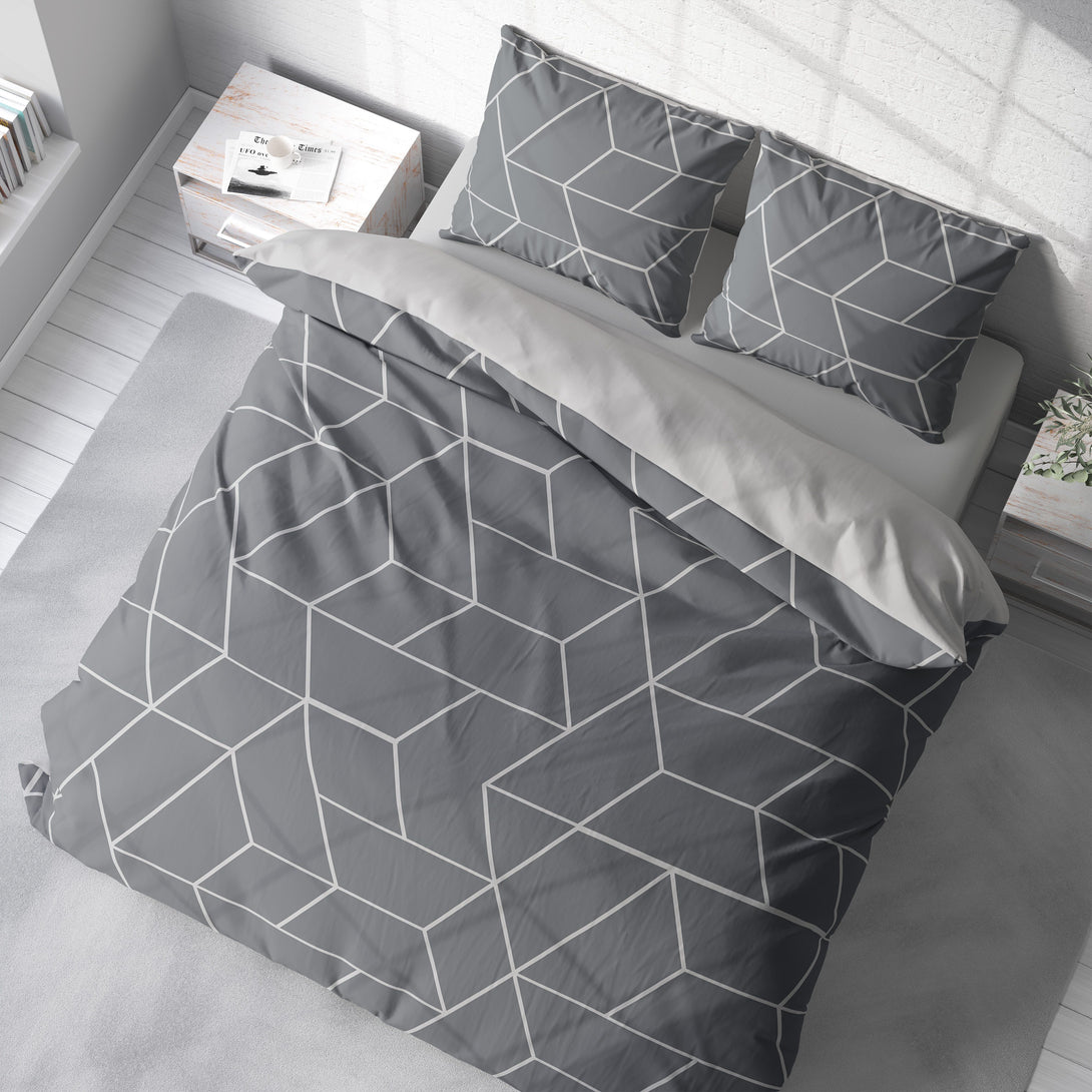 One Home Bettwäsche 200x220 cm geometrisch grau anthrazit modern Doppelbett Microfaser