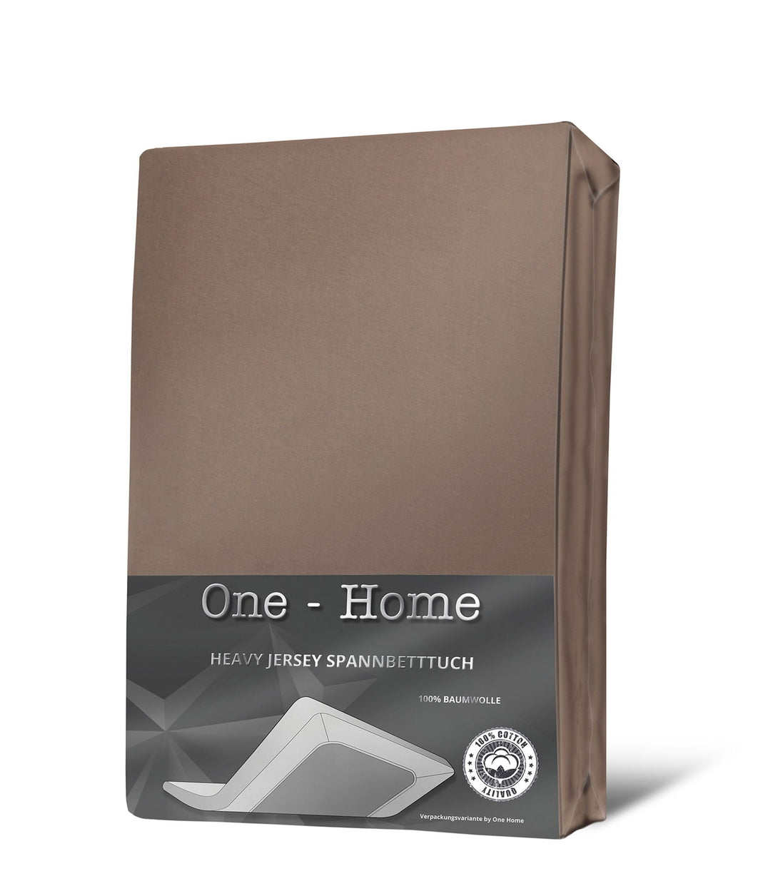 One Home Jersey Spannbettlaken Spannbetttuch weiche Heavy Baumwolle mit Rundumgummizug Taupe