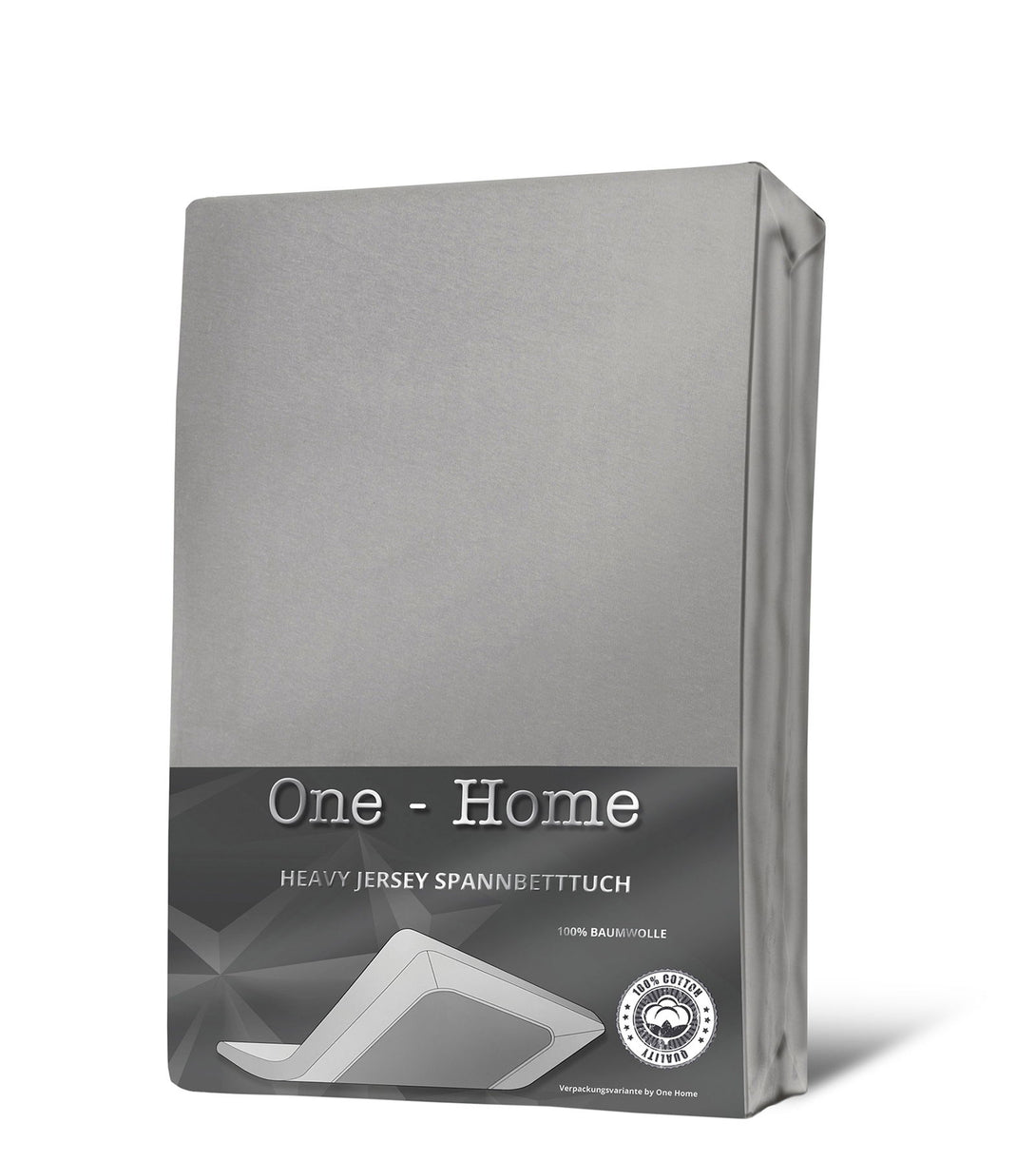 One Home Jersey Spannbettlaken Spannbetttuch weiche Heavy Baumwolle mit Rundumgummizug Silber