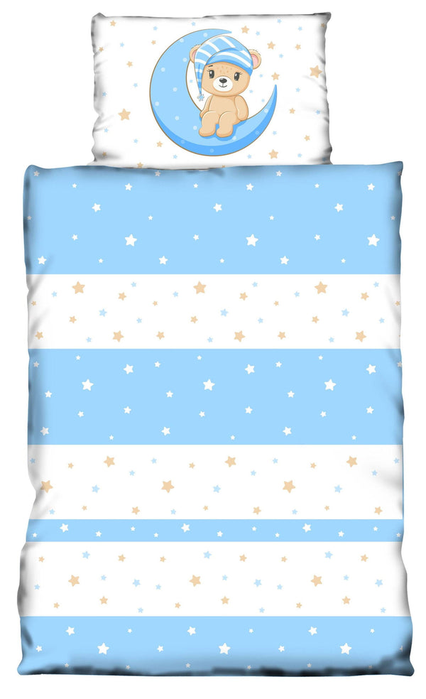 One Home Kinder Baby Bettwäsche 100x135 cm Teddy Bären Sterne Jungen Mädchen Microfaser blau