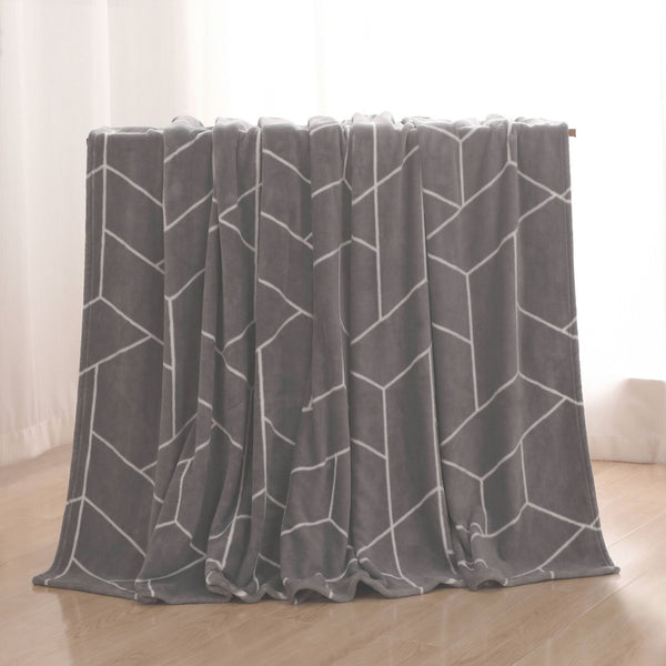 One Home Kuscheldecke Tagesdecke Geometrisch Grau Kuschelig Flauschig Warm Soft Wohndecke