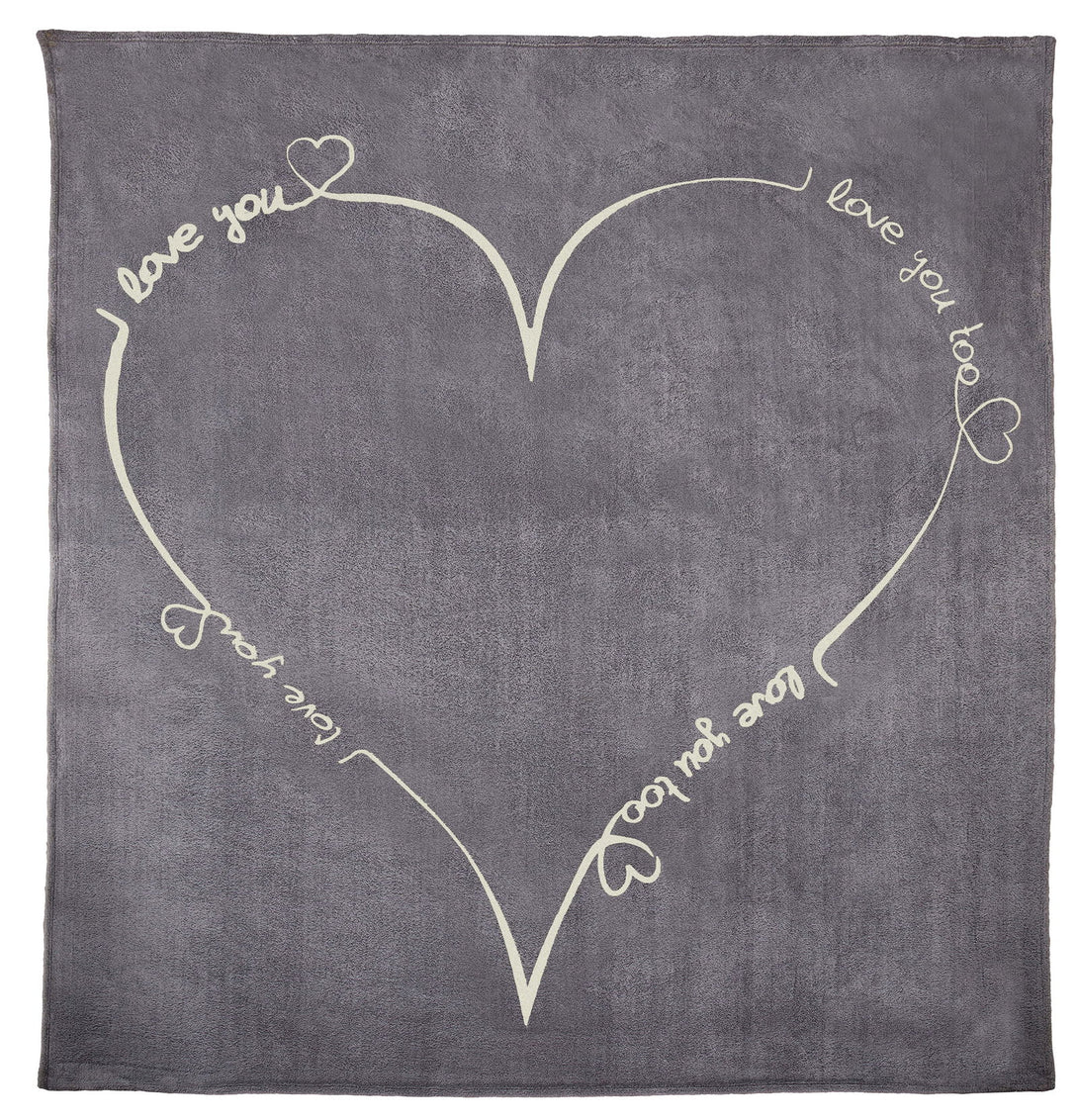One Home Kuscheldecke Tagesdecke Love You Herz Grau Glow in the Dark Kuschelig Flauschig
