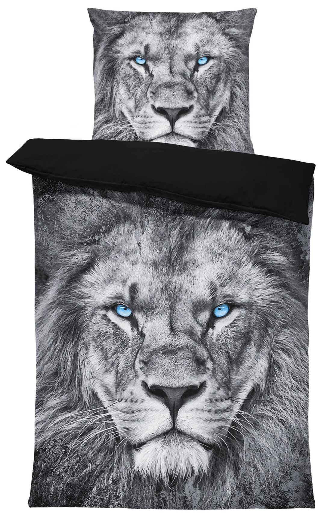 One Home Löwen Bettwäsche 135x200 cm Löwe grau schwarz Tiere Garnitur Wende Microfaser