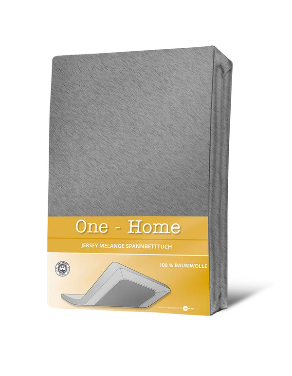 One Home Melange Jersey Spannbettlaken Spannbetttuch meliert Baumwolle mit Rundumgummizug grau