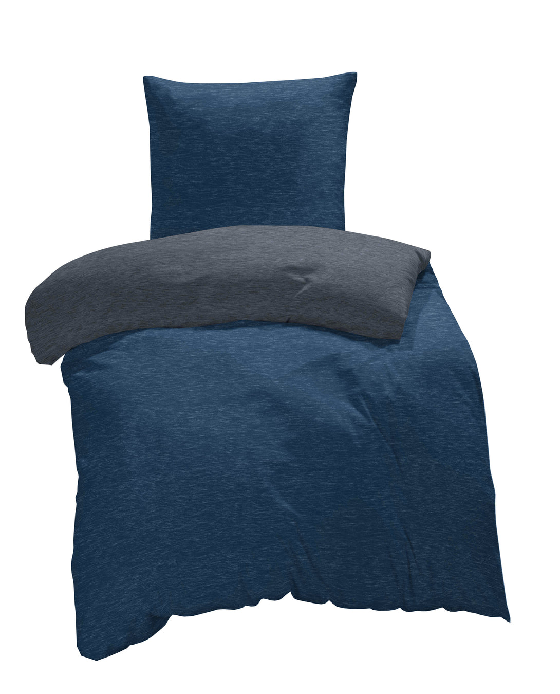 One Home Winter Bettwäsche Biber Meliert Baumwolle Flanell Kuschelig Flauschig Warme Weiche Melange Modern dunkelblau anthrazit
