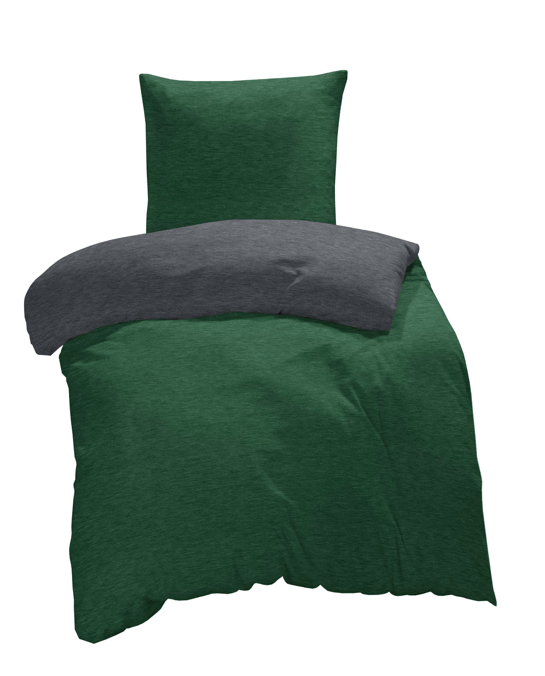 One Home Winter Bettwäsche Biber Meliert Baumwolle Flanell Kuschelig Flauschig Warme Weiche Melange Modern dunkelgrün anthrazit