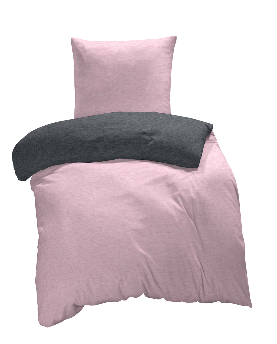 One Home Winter Bettwäsche Biber Meliert Baumwolle Flanell Kuschelig Flauschig Warme Weiche Melange Modern rosa anthrazit