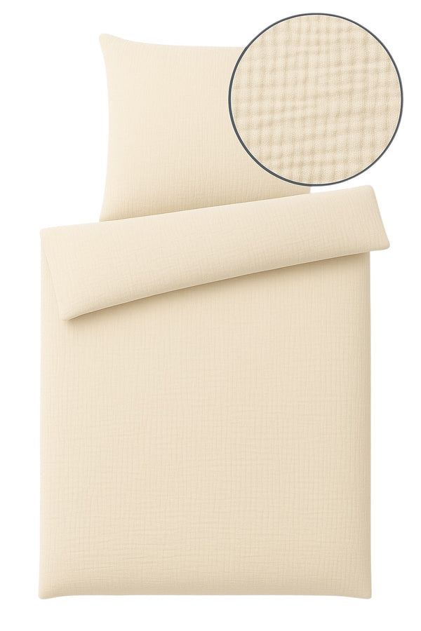 One Home Musselin Bettwäsche 135x200 cm / 155x220 cm Unifarben weiche Baumwolle beige
