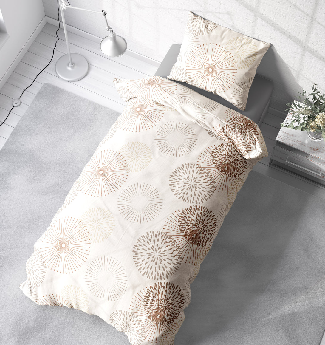 Winter Bettwäsche 135x200 cm Pusteblume floral beige Flausch Warme Fle