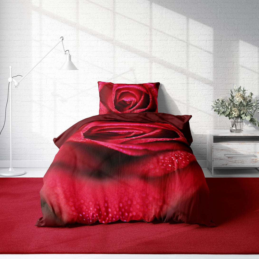 One Home Rosen Bettwäsche 135x200 cm Rose amour rot bordeaux Wende Microfaser