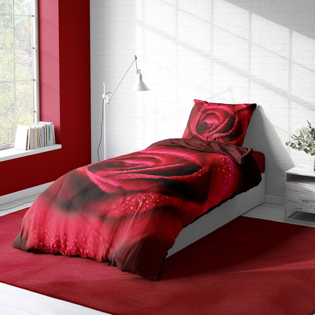 One Home Rosen Bettwäsche 135x200 cm Rose amour rot bordeaux Wende Microfaser