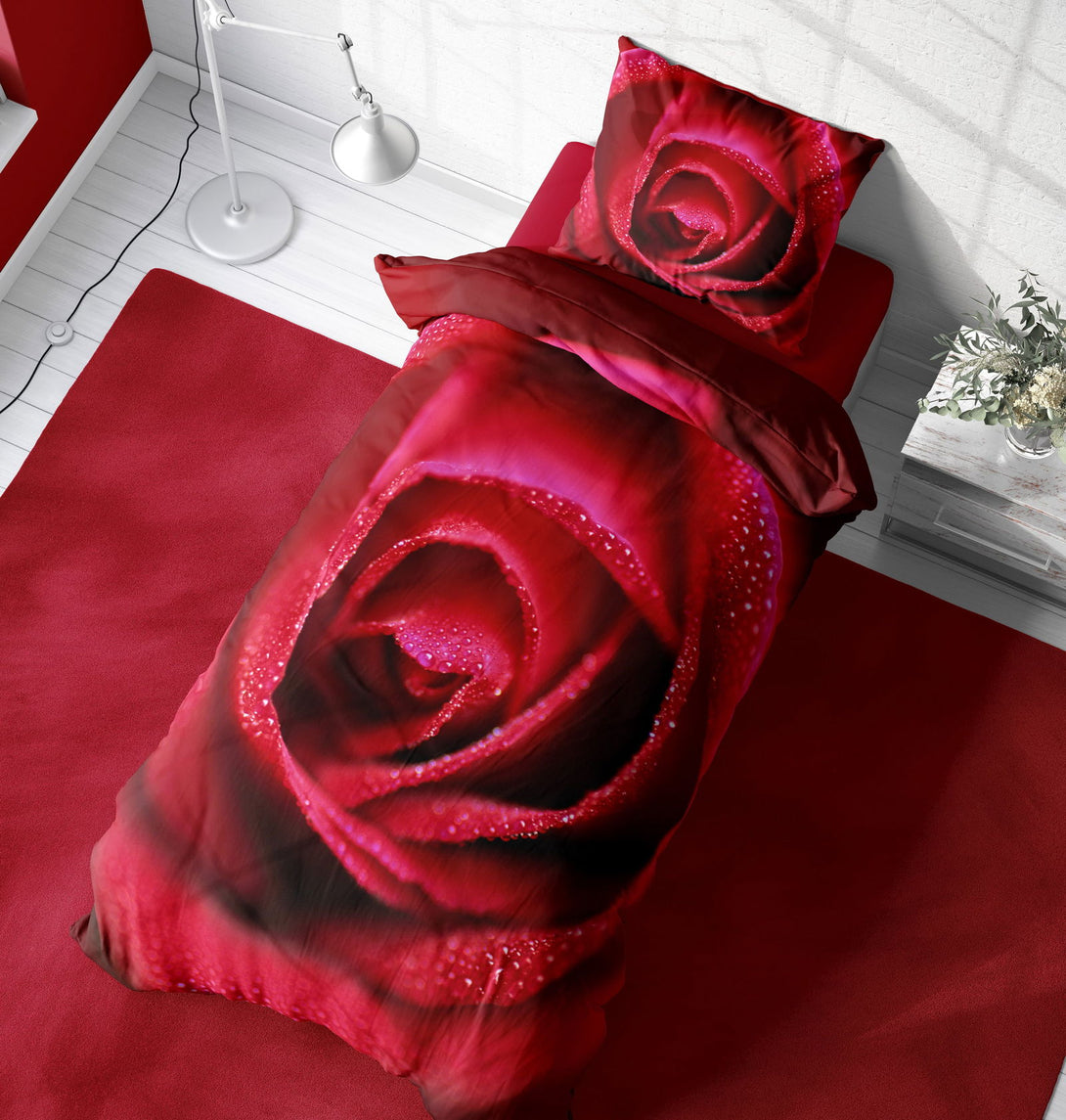 One Home Rosen Bettwäsche 135x200 cm Rose amour rot bordeaux Wende Microfaser