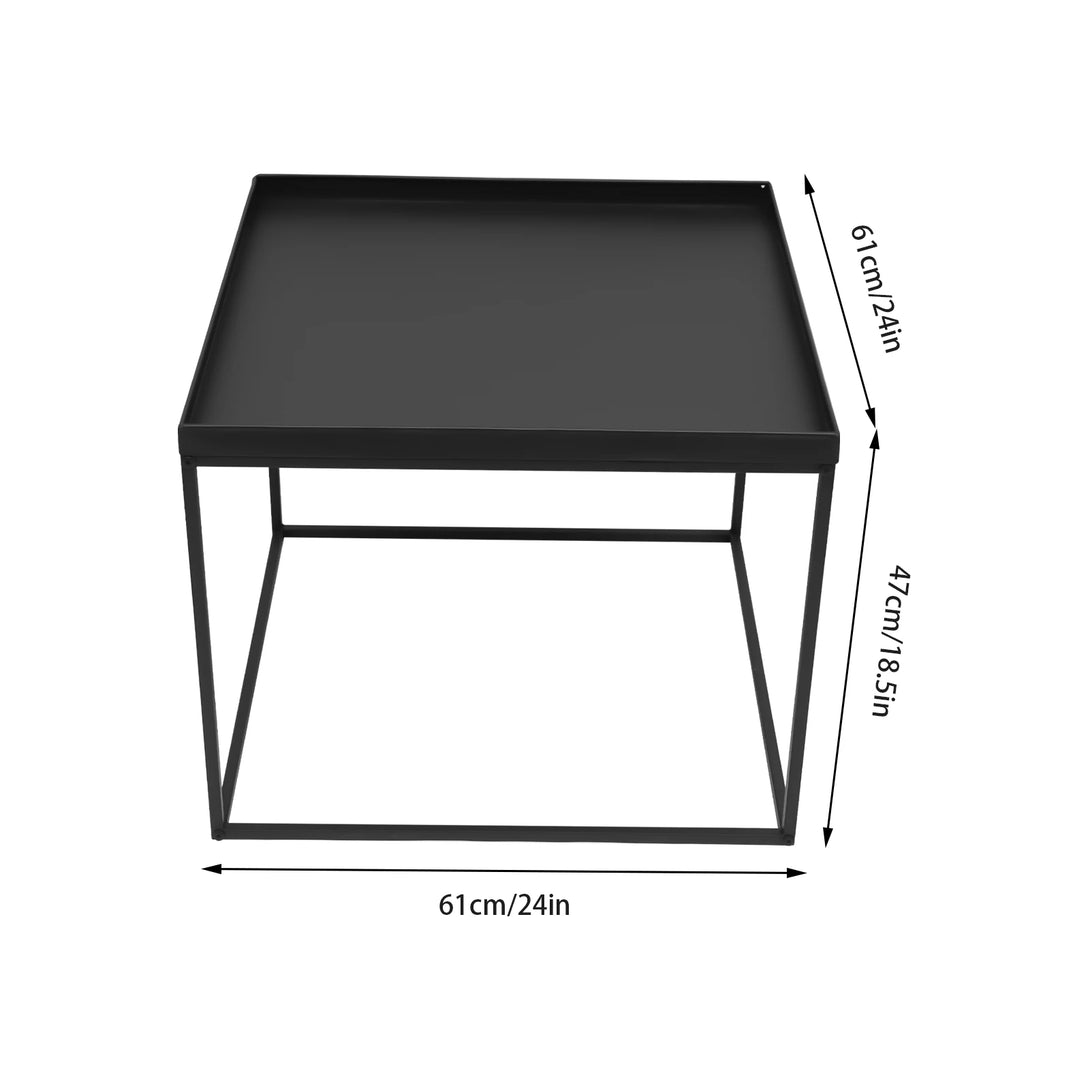 One Home Beistelltisch Schwarz Matt Quadratisch Metall Tablett Kleiner Tisch mit Rahmen für Wohnzimmer 61x61x47cm