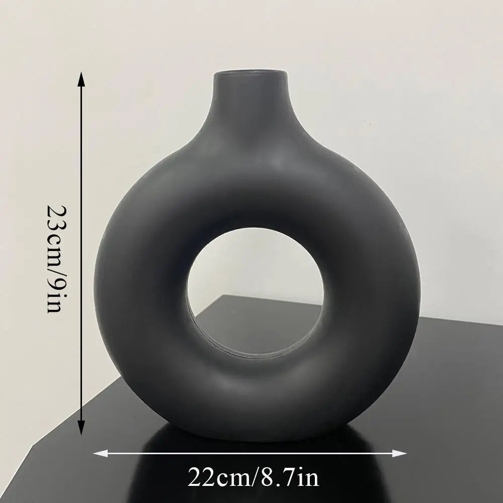 One Home Kunststoff Blumen Vase Modern Home Dekoration Oval Vasen für Wohnung Minimalistisch Schwarz 22cm