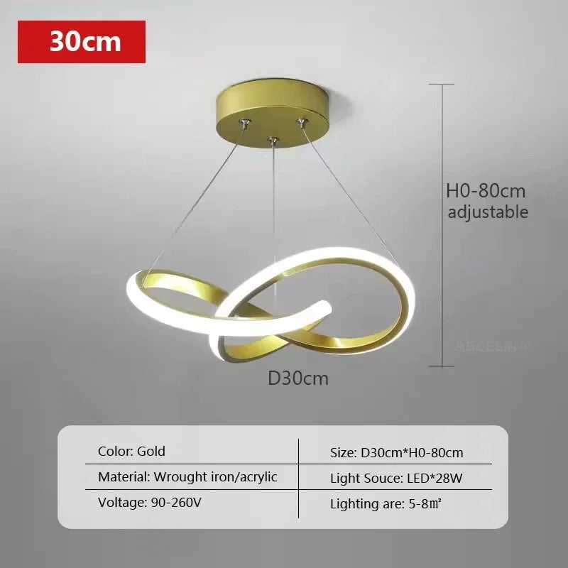 One Home LED Pendelleuchte modern Aluminium Hängelampe Innenbeleuchtung elegant Gold 30cm Warmweiß