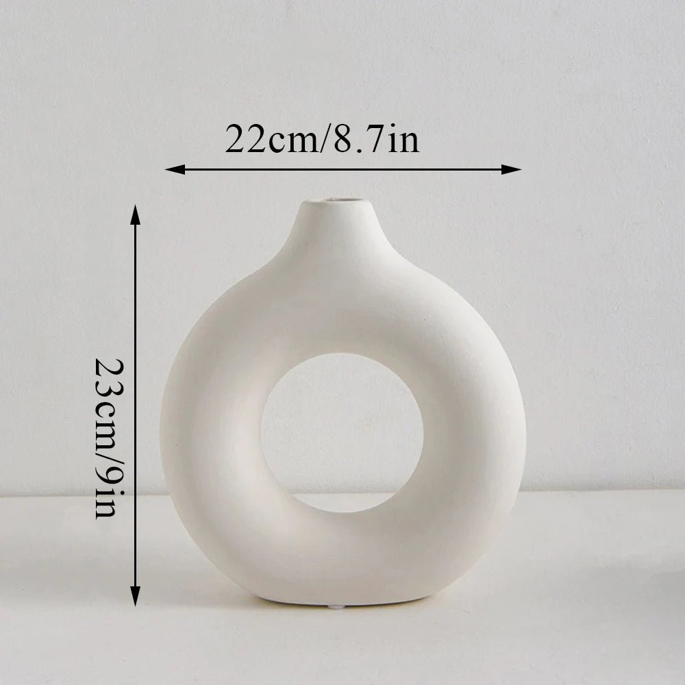 One Home Kunststoff Blumen Vase Modern Home Dekoration Oval Vasen für Wohnung Minimalistisch Weiß 22cm