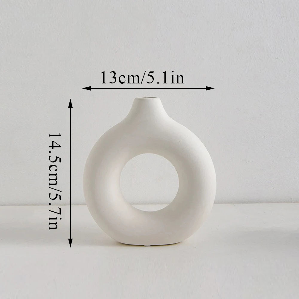 One Home Kunststoff Blumen Vase Modern Home Dekoration Oval Vasen für Wohnung Minimalistisch Weiß 13cm