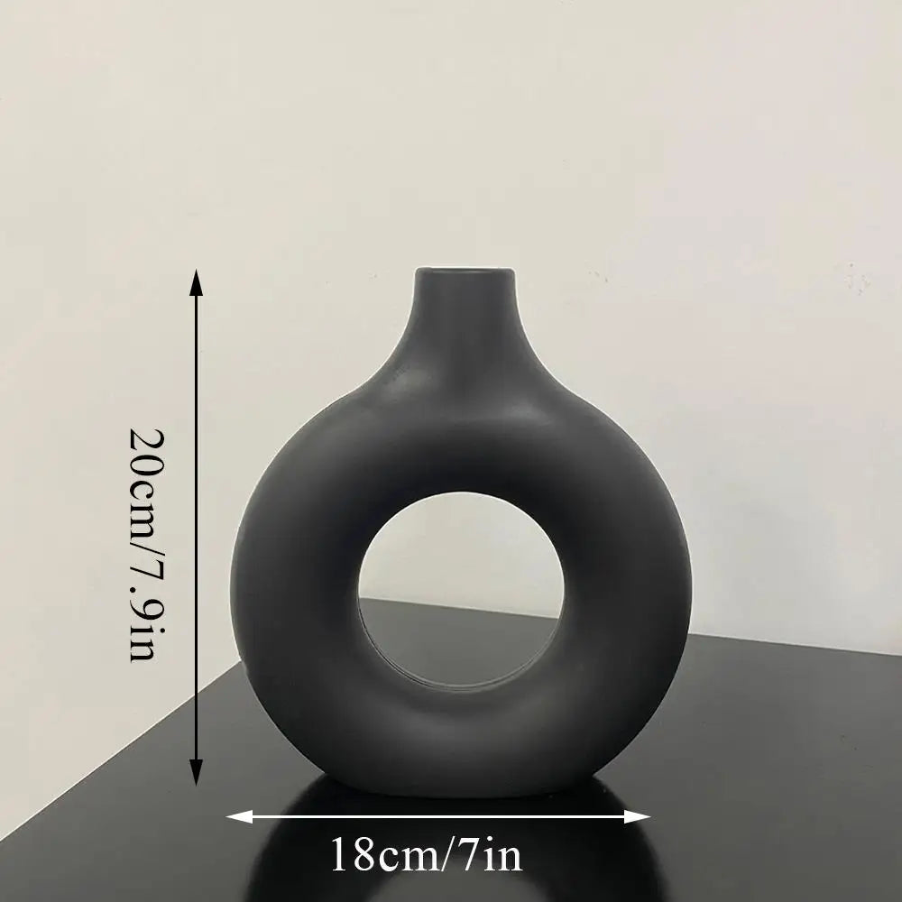 One Home Kunststoff Blumen Vase Modern Home Dekoration Oval Vasen für Wohnung Minimalistisch Schwarz 18cm