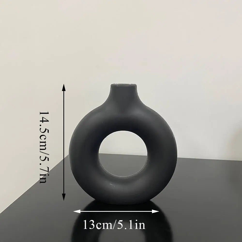 One Home Kunststoff Blumen Vase Modern Home Dekoration Oval Vasen für Wohnung Minimalistisch Schwarz 13cm