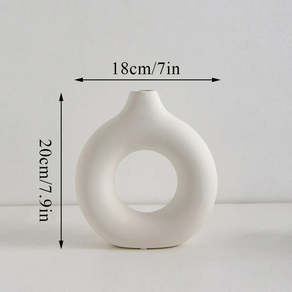 One Home Kunststoff Blumen Vase Modern Home Dekoration Oval Vasen für Wohnung Minimalistisch Weiß 18cm