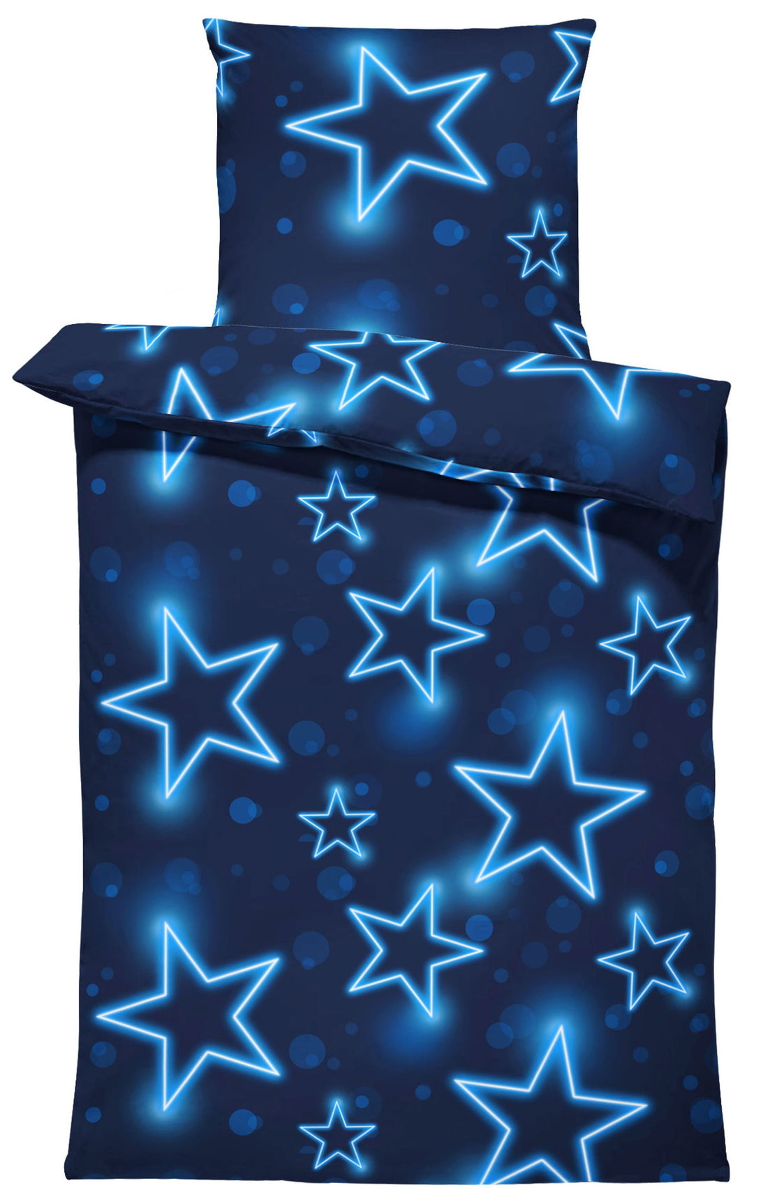One Home Sterne Bettwäsche 135x200 cm Stern Stars dunkel blau leuchtoptik Microfaser Set