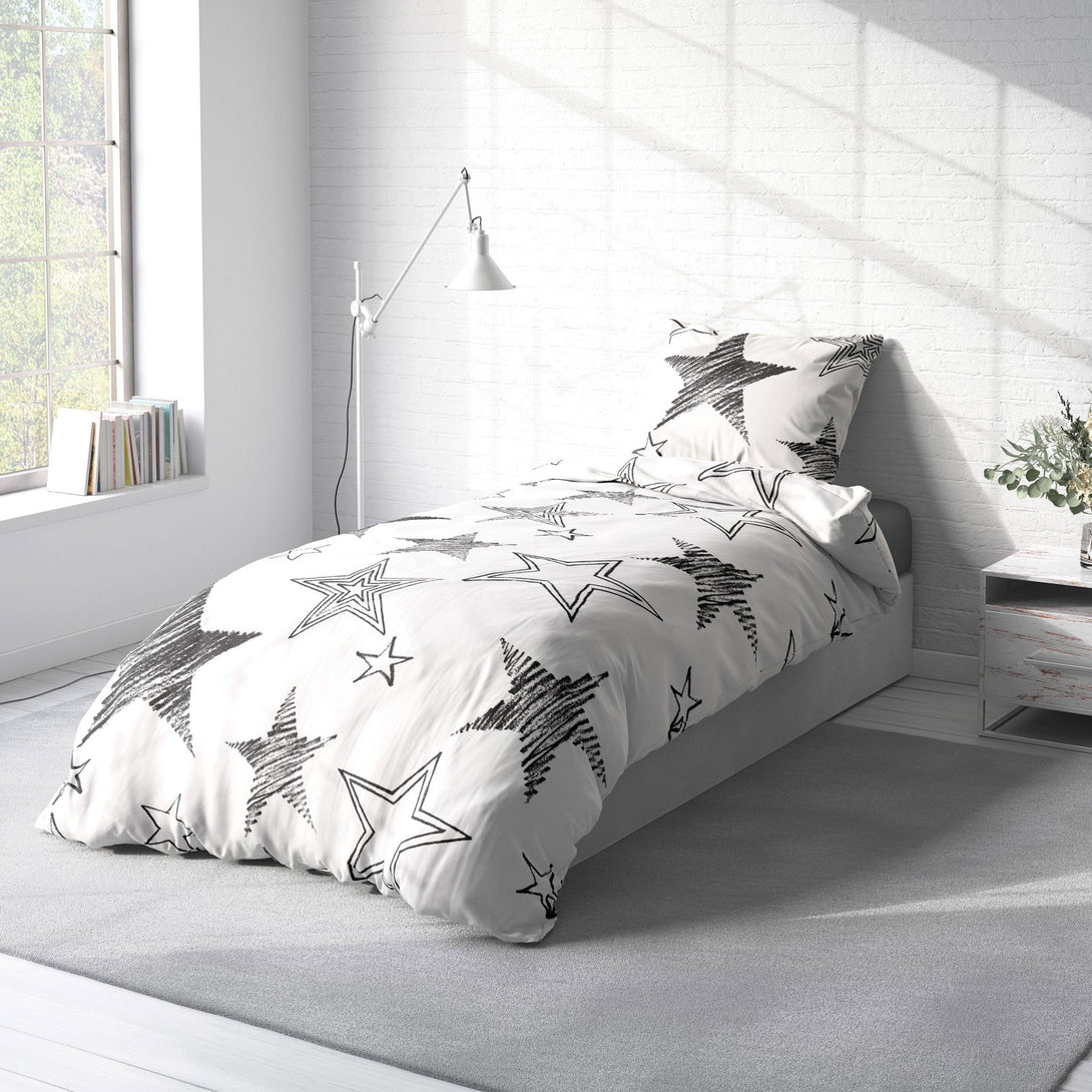 One Home Sterne Bettwäsche 135x200 cm Stern Stars schwarz weiß modern Kinder Microfaser
