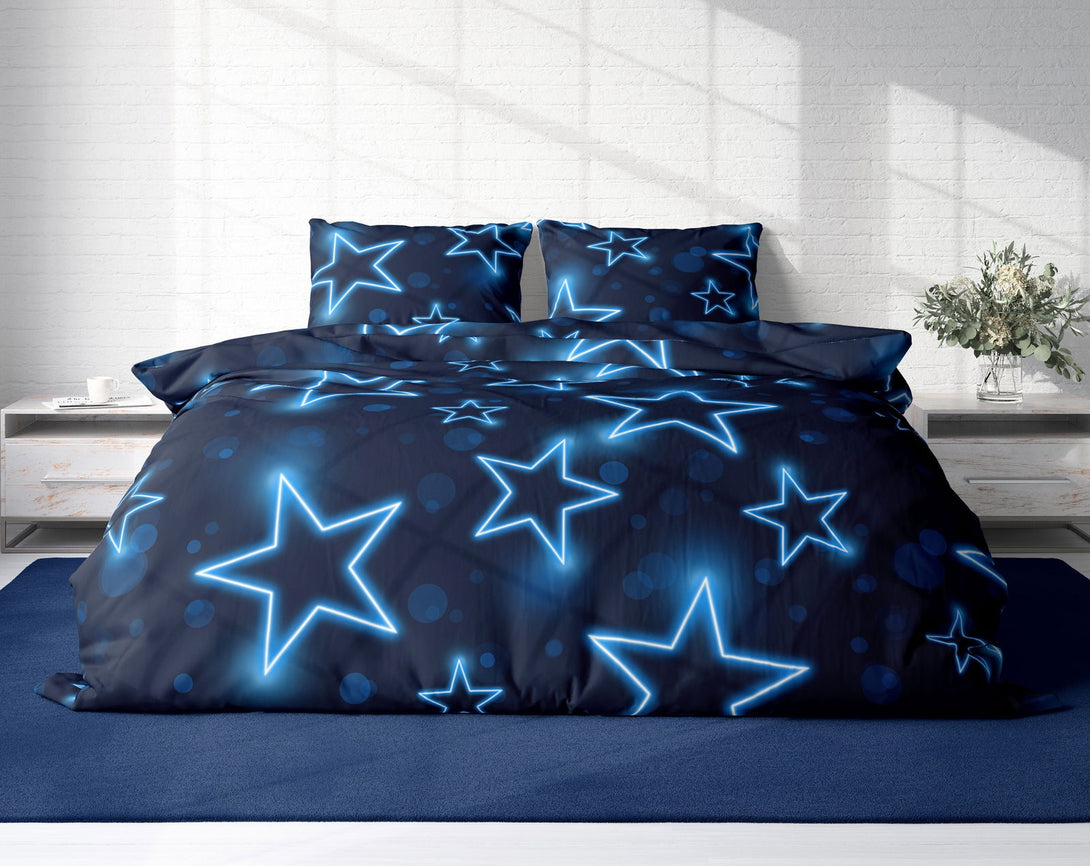 One Home Sterne Bettwäsche 200x200 cm Stern dunkel blau leuchtoptik Doppelbett Microfaser