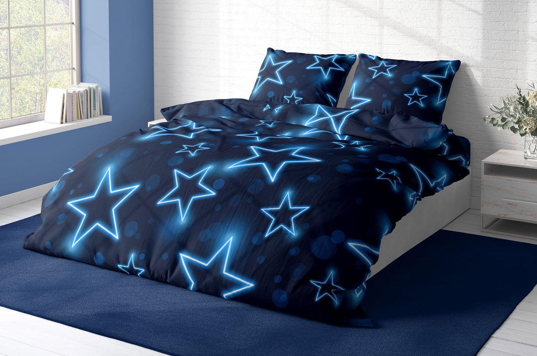 One Home Sterne Bettwäsche 200x200 cm Stern dunkel blau leuchtoptik Doppelbett Microfaser