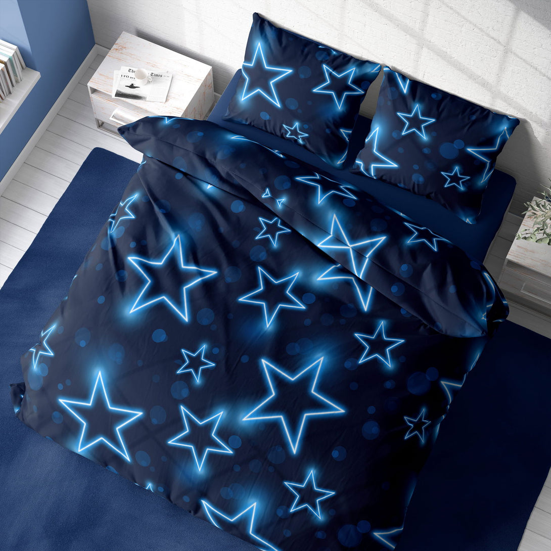 One Home Sterne Bettwäsche 200x200 cm Stern dunkel blau leuchtoptik Doppelbett Microfaser