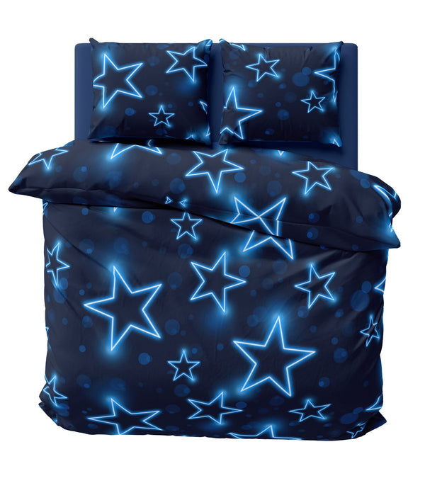 One Home Sterne Bettwäsche 200x220 cm Stern dunkel blau leuchtoptik Doppelbett Microfaser