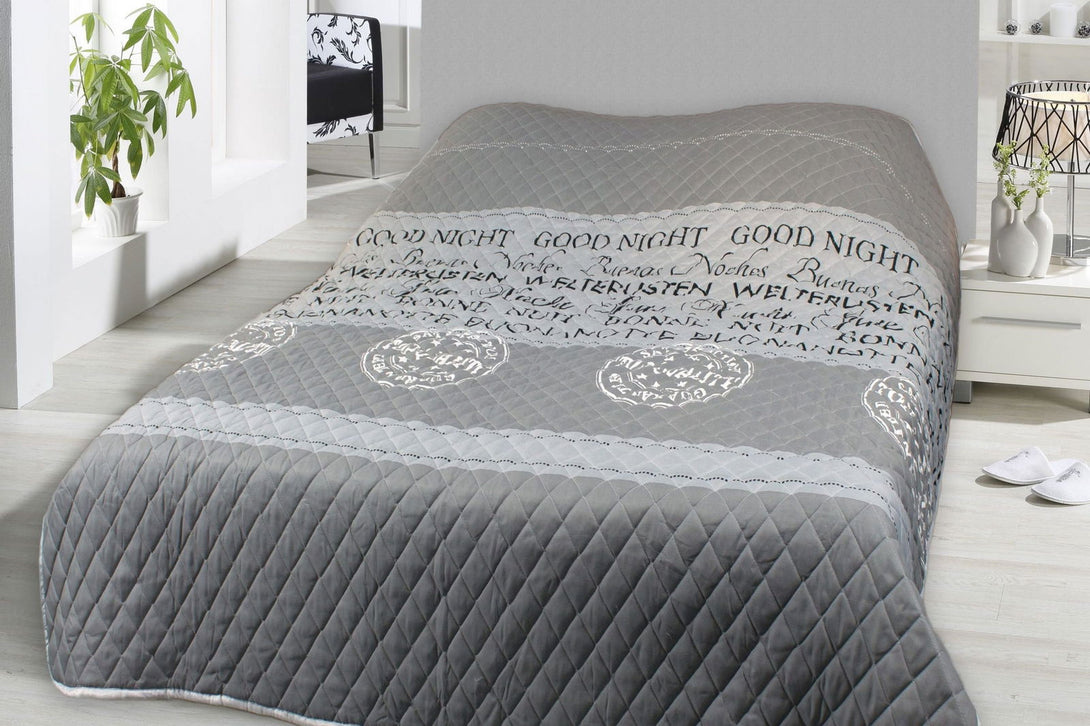 One Home Tagesdecke Bettüberwurf Home Good Night grau weiß gesteppt Wohndecke Steppdecke Good Night grau