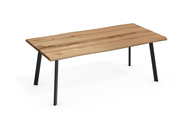 One Home Esstisch Lukas 4 Fuß Gestell schräg Eiche massiv mit Baumkante